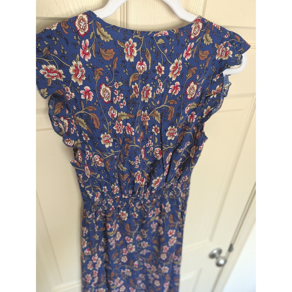 Blue Floral High Low Maxi Dress Smocked Waist Boho Ruffle Small - Picture 4 of 7